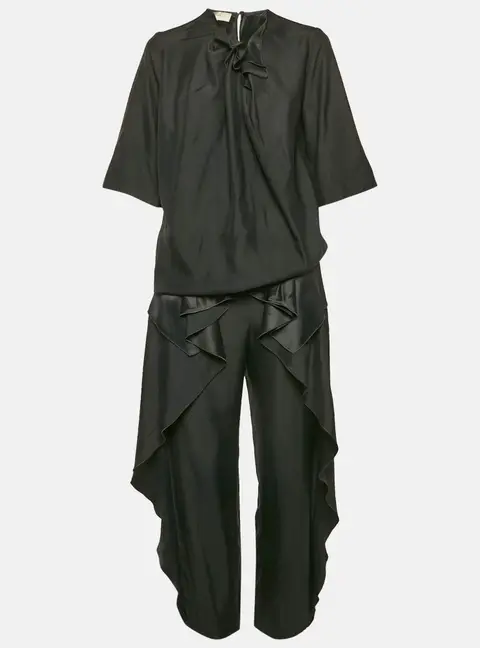 Stella McCartney Black Sateen Ruffled Blouse and Pants Set XS/M