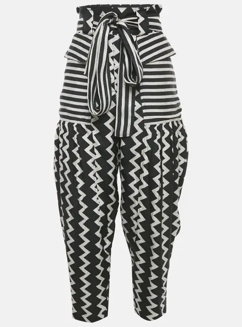 Stella McCartney Black/White Striped Jacquard Silk Belted Trousers S