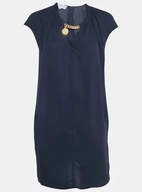 Stella McCartney Navy Blue Georgette Chain Detail Mini Dress S