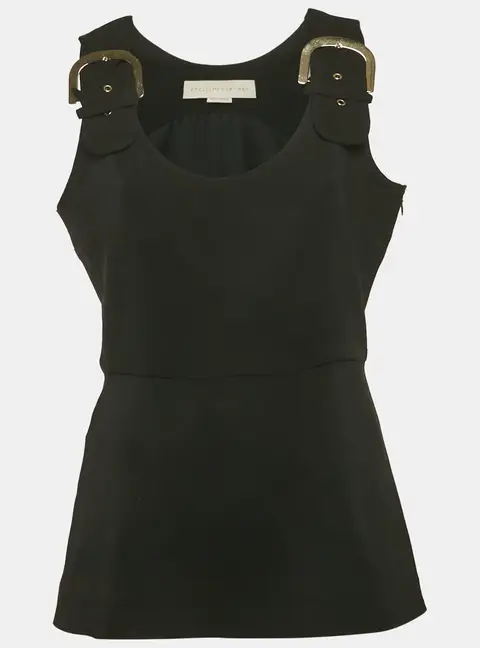 Stella McCartney Black Crepe Buckle Detail  Sleeveless Top M