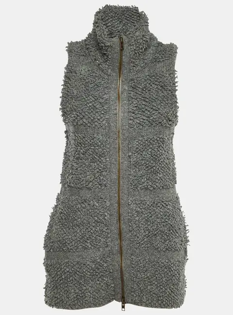 Stella McCartney Grey Fleece Wool Zip-Up Sleeveless Cardigan S