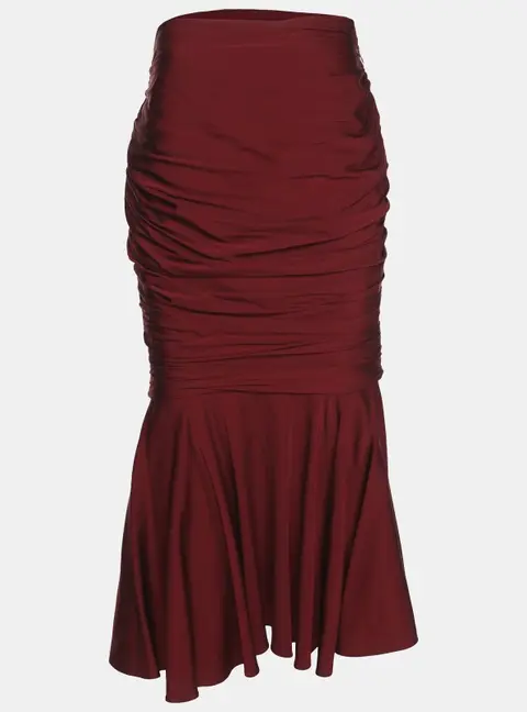 Stella McCartney Burgundy Ruched Satin Midi Skirt M