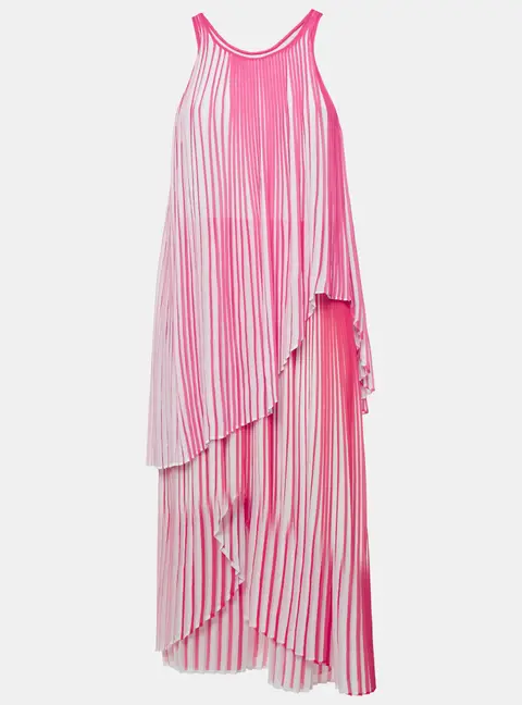 Stella McCartney Pink/Red Pleated Crepe Sleeveless Dress M