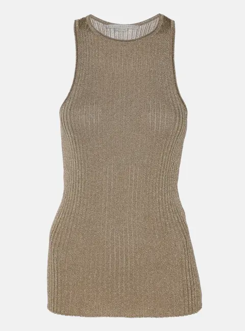 Stella McCartney Metallic Beige Lurex Knit Tank Top S