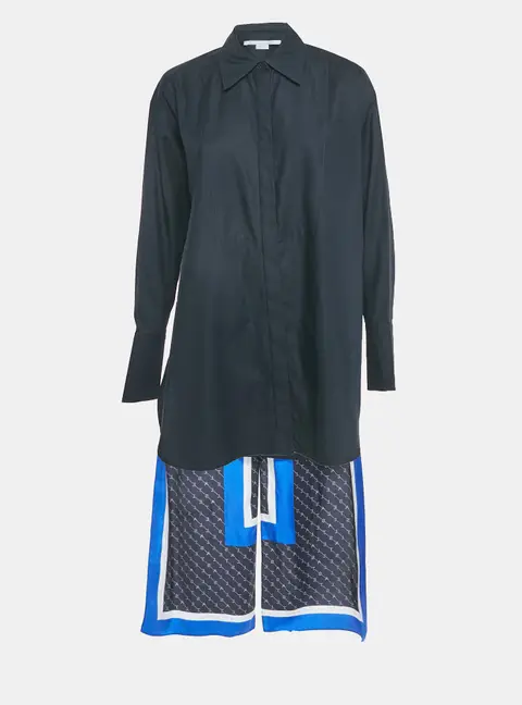 Stella McCartney Navy Blue Printed Silk Button Front Long Tail Detail Shirt XS