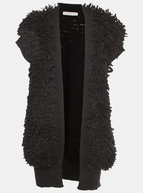Stella McCartney Black Wool Fringed Sleeveless Cardigan M
