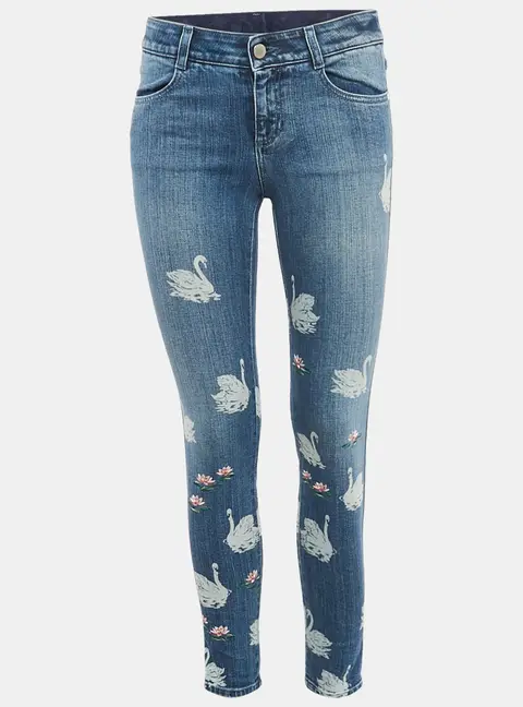 Stella McCartney Blue Printed & Embroidered Denim Skinny Fit Jeans S Waist 26"