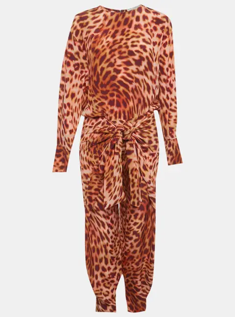 Stella McCartney Multicolor Animal Print Silk Front Knot Jumpsuit M