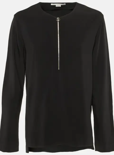 Stella McCartney Black Crepe Zip Front Blouse M