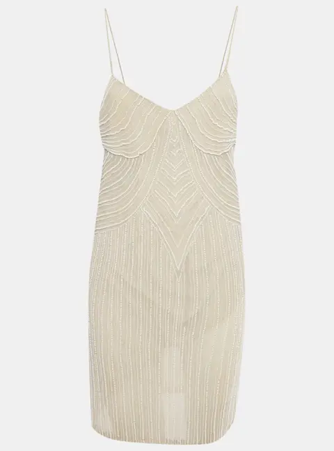 Stella McCartney Beige Silk Chiffon beaded Mini Dress S