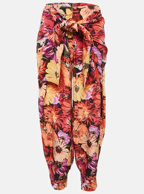 Stella McCartney Red Floral Print Silk Tie-Up Trousers S