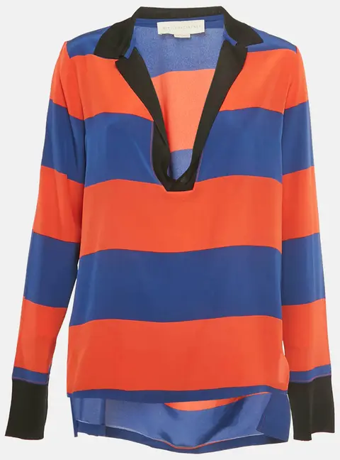 Stella McCartney Blue /Orange Striped Silk Full Sleeve Top S