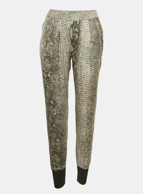 Stella McCartney Grey Snakeskin Print Silk Rib Hem Joggers S