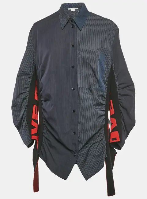 Stella McCartney Navy Blue Pinstripe Cotton Ruche Shirt M