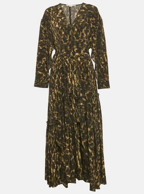 Stella McCartney Green Abstract Print Silk Flare Dress S