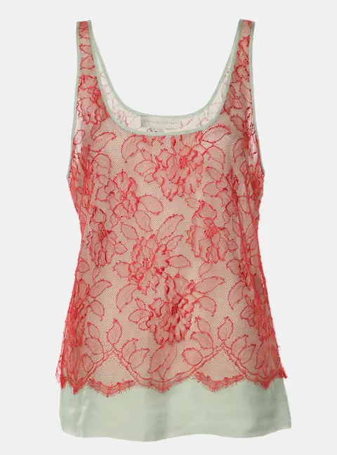 Stella McCartney Red/Mint Lace and Chiffon Sleeveless Top S