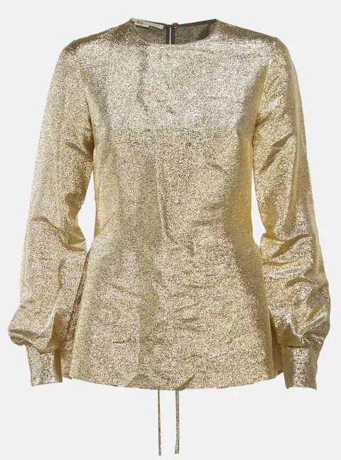 Stella McCartney Gold Lurex Gathered Lame Peplum Blouse S