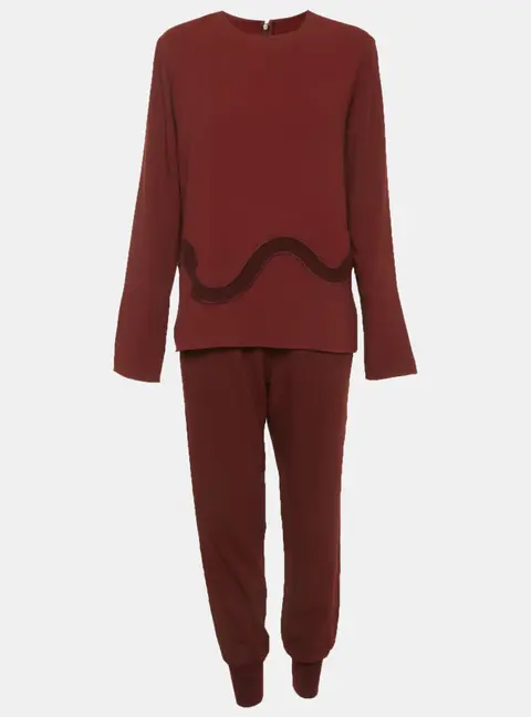 Stella McCartney Burgundy Crepe Embroidered Top & Pants Suits S/M