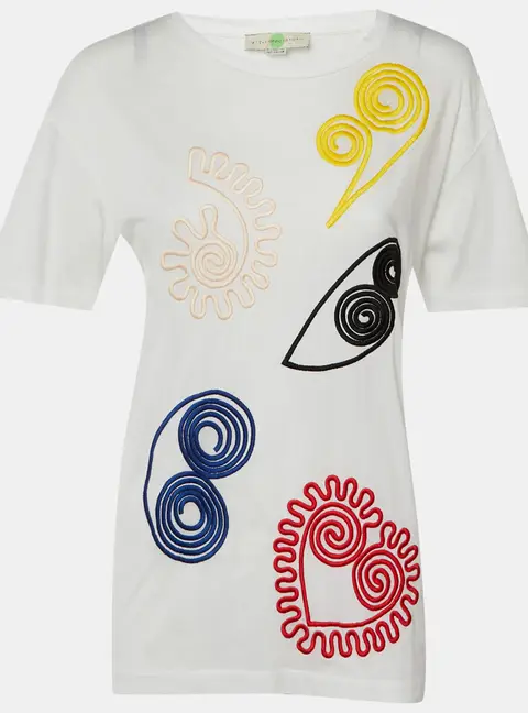 Stella McCartney White Cotton Embroidered Crew Neck T-Shirt M