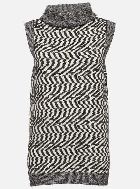 Stella McCartney Black Patterned Wool Cowl Neck Top XS