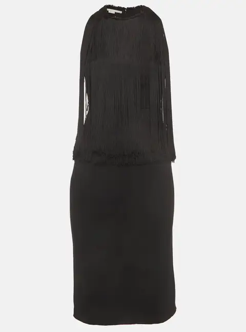 Stella McCartney Black Crepe Fringed Midi Dress XS