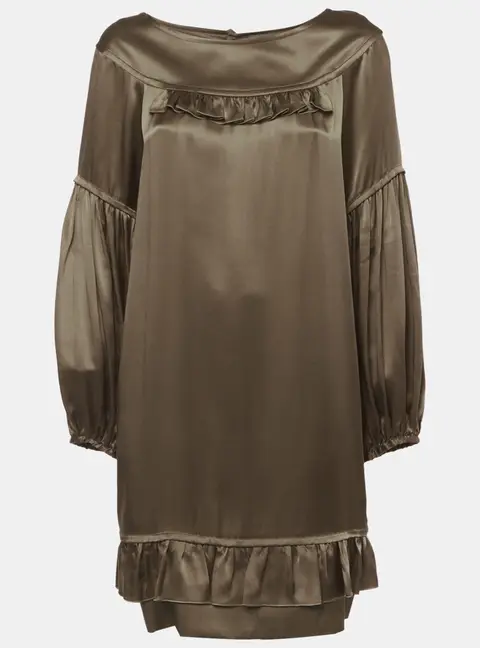 Stella McCartney Olive Green Satin Ruffled Mini Dress S
