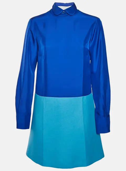 Stella McCartney Blue Silk and Wool Gabardine Detachable Collar Dress S