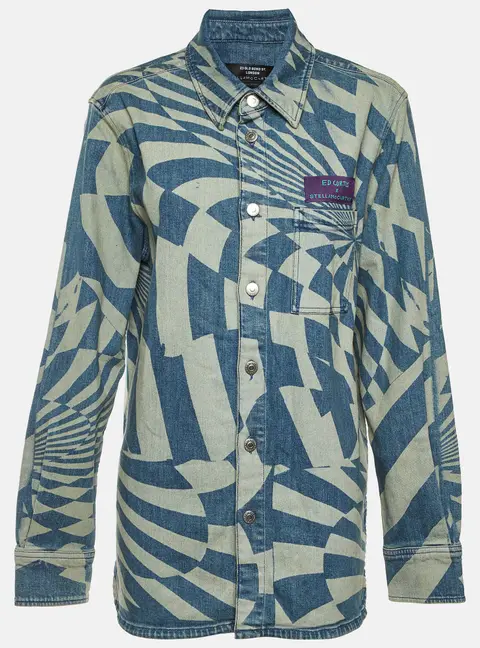 Stella McCartney X Ed Curtis Blue Psychedelic Print Denim Shirt L