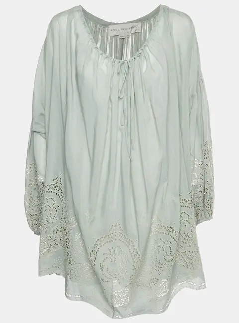 Stella McCartney Green Broderie Anglaise Cotton Tunic Dress XS