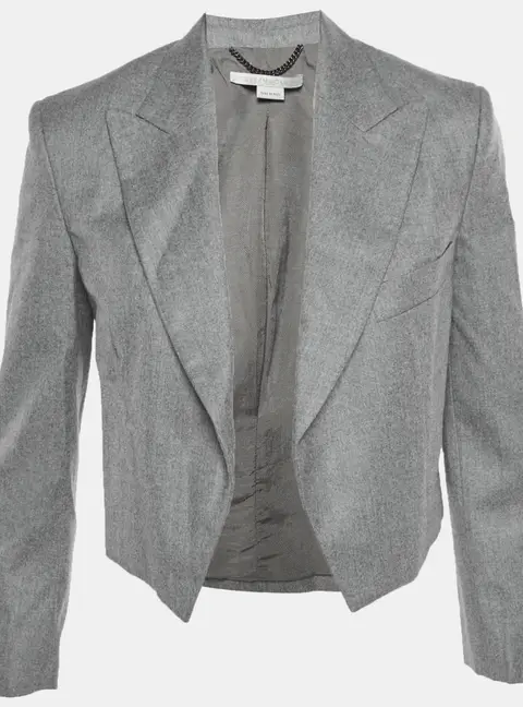 Stella McCartney Grey Wool Open Front Cropped Blazer XXS