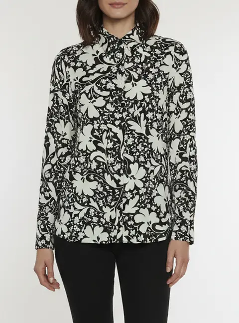 Stella McCartney Black/White Floral Print Silk Button Up Shirt S