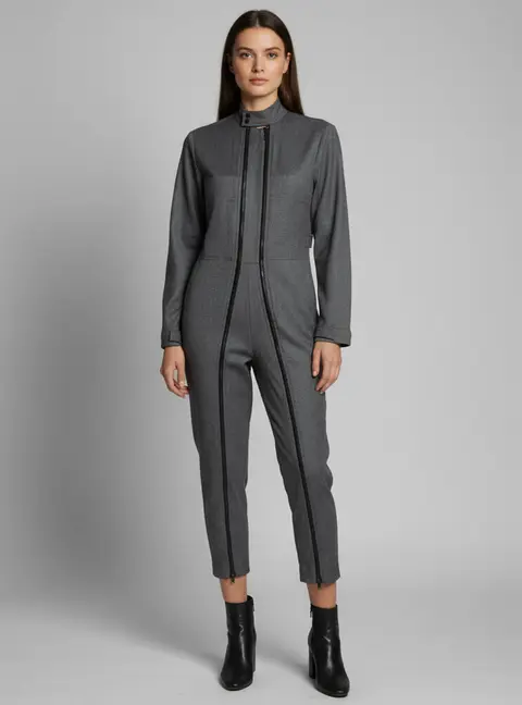 Stella McCartney Grey Wool Zip Up Jumpsuit S