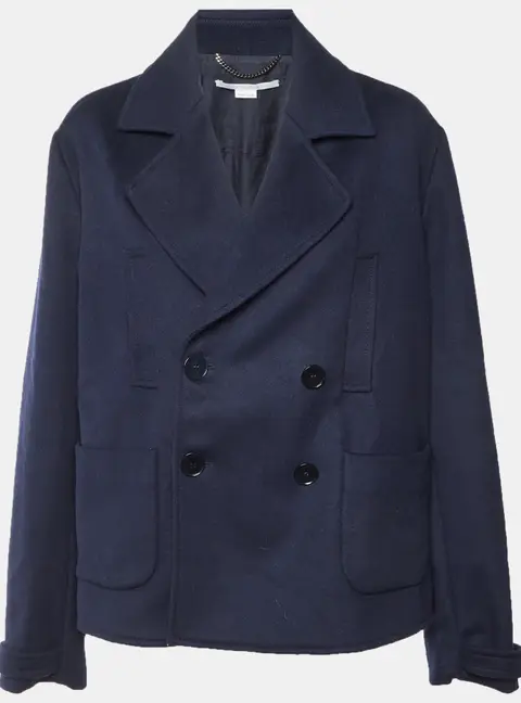 Stella McCartney Navy Blue Wool Double Breasted Coat XL