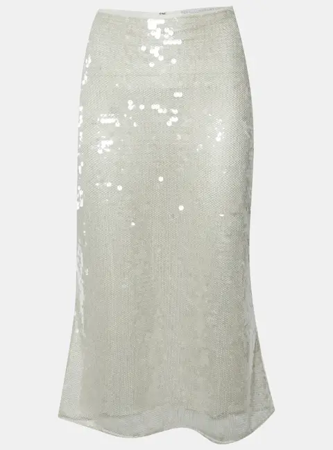 Stella McCartney Cream Sequined Mesh Knit Midi Skirt L
