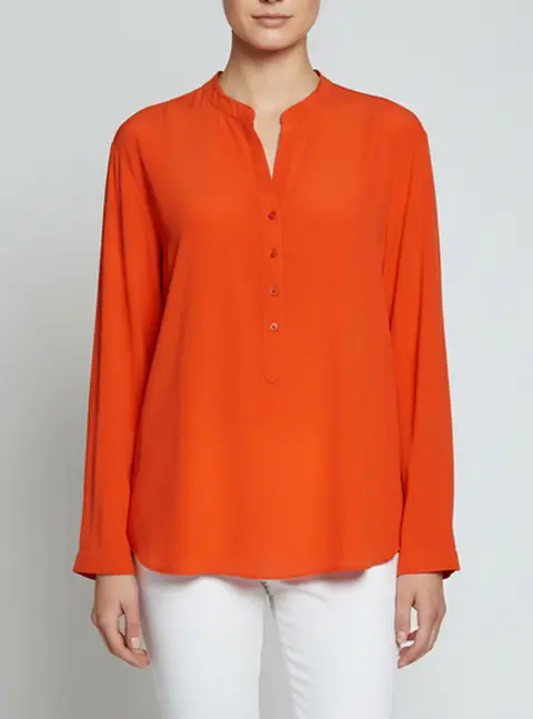 Stella McCartney Bright Red Silk Crepe Button Up Blouse XL