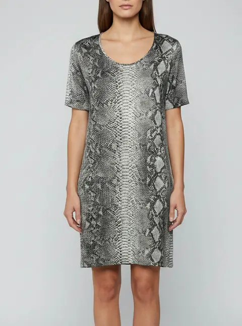 Stella McCartney Grey Snakeskin Print Satin Short Sleeve Tunic L