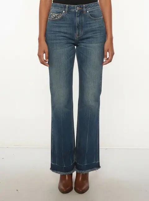 Stella McCartney Blue Denim Crop Flare Jeans S/Waist 26"