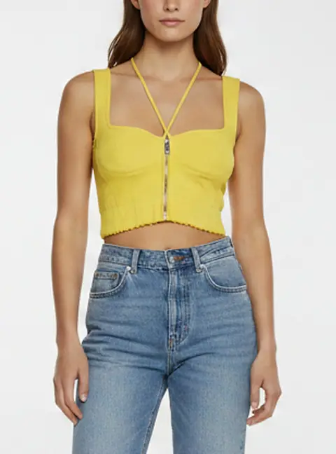 Stella McCartney Yellow Scuba Zip-Up Bustier Top S