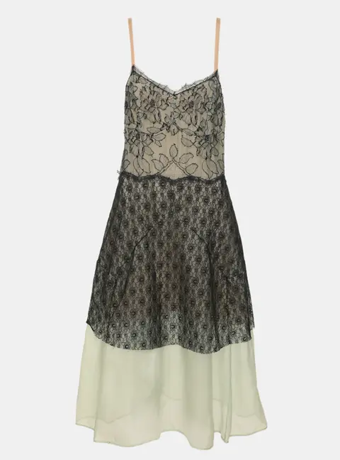 Stella McCartney Black/Green Lace and Tulle Dress S