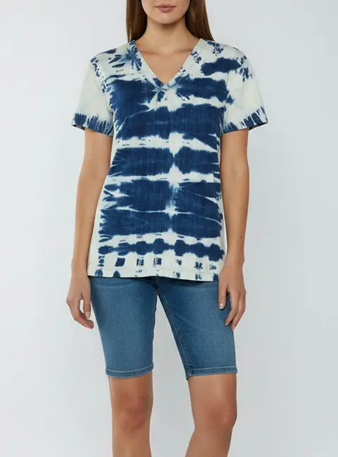 Stella McCartney Blue Tie-Dye Denim V-Neck Top M