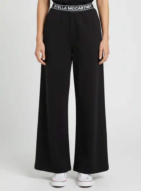 Stella McCartney Black Cotton Logo Band Wide Leg Track Pants L
