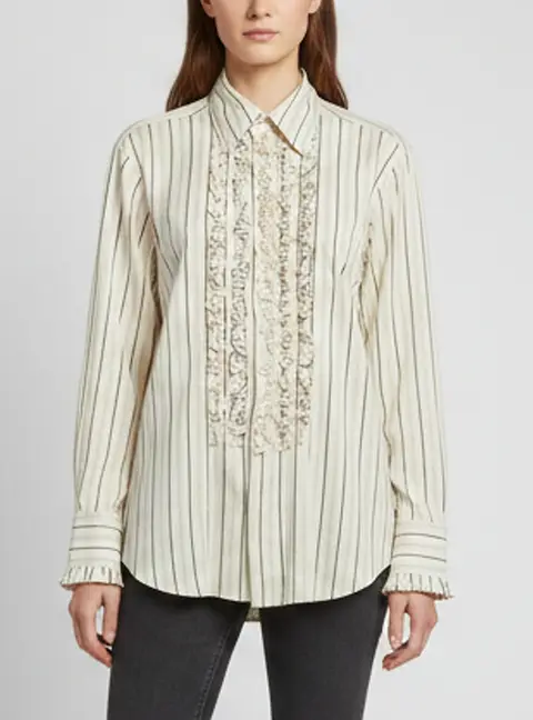 Stella McCartney Cream Striped Silk Blend Ruffled Shirt S