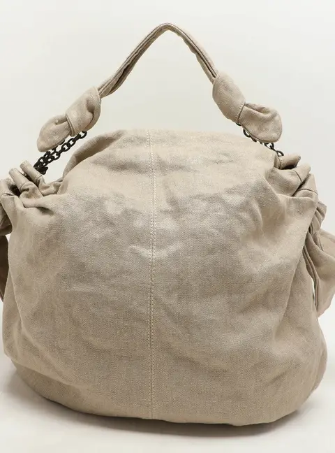 Stella McCartney Metallic Beige/Gold Jute Bow Hobo
