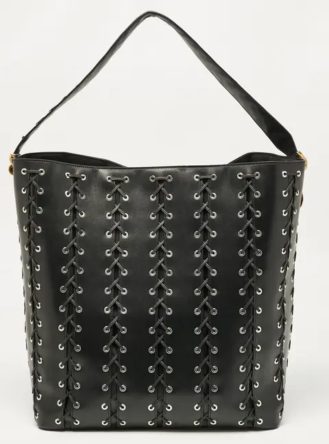 Stella McCartney Black Faux Leather Whipstitch Frayme Shopper Tote