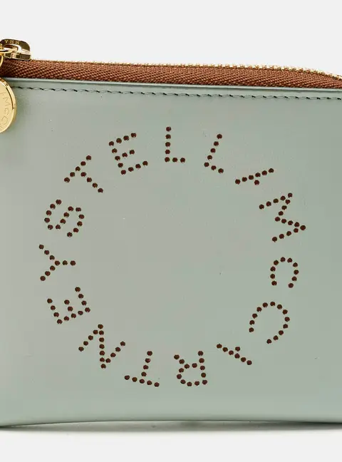 Stella McCartney Perforated Logo Blue/Brown Faux Leather Compact Wallet