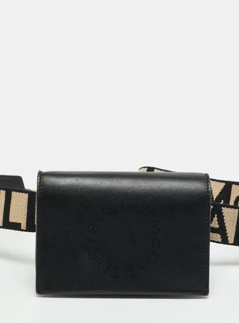 Stella McCartney Logo Convertible Black Faux Leather Belt Bag