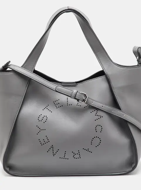 Stella McCartney Grey Perforated Logo Faux Leather Tote