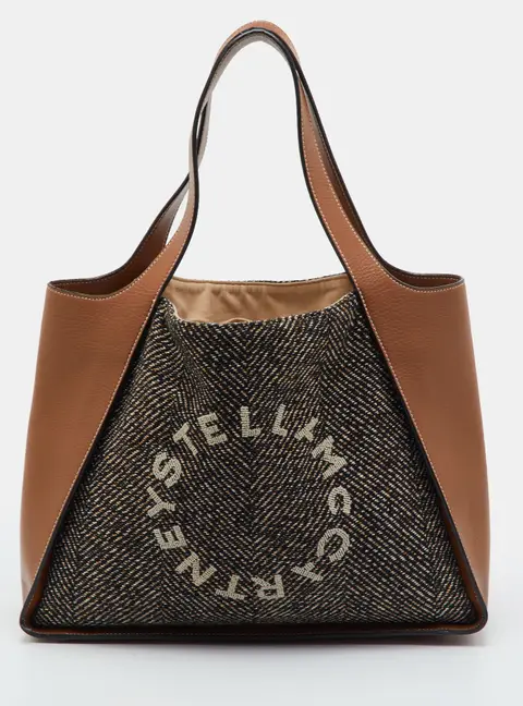 Stella McCartney Logo Brown Wool and Faux Leather Tote