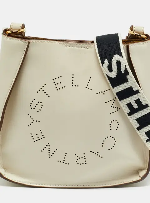 Stella McCartney Stella Logo Mini Off White Faux Leather Crossbody Bag