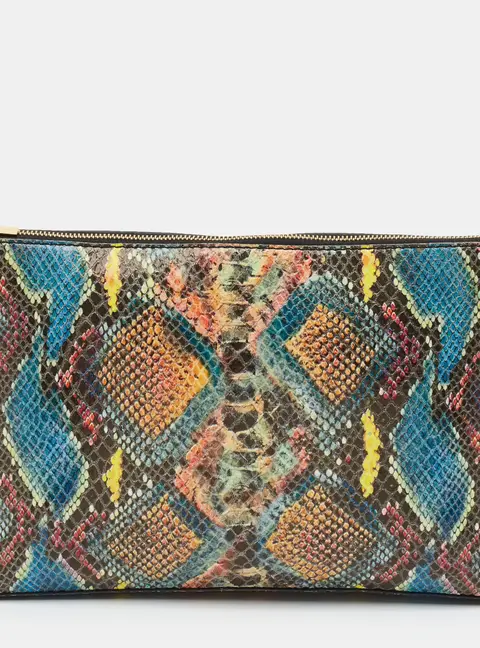 Stella McCartney Zip Multicolor Faux Python Embossed Leather Clutch